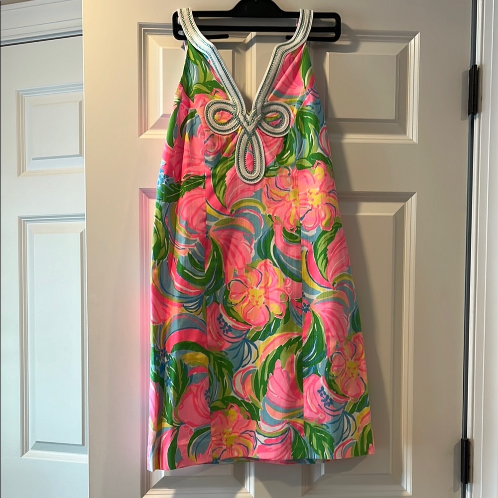 Vibrant Pink and Green Floral Dress